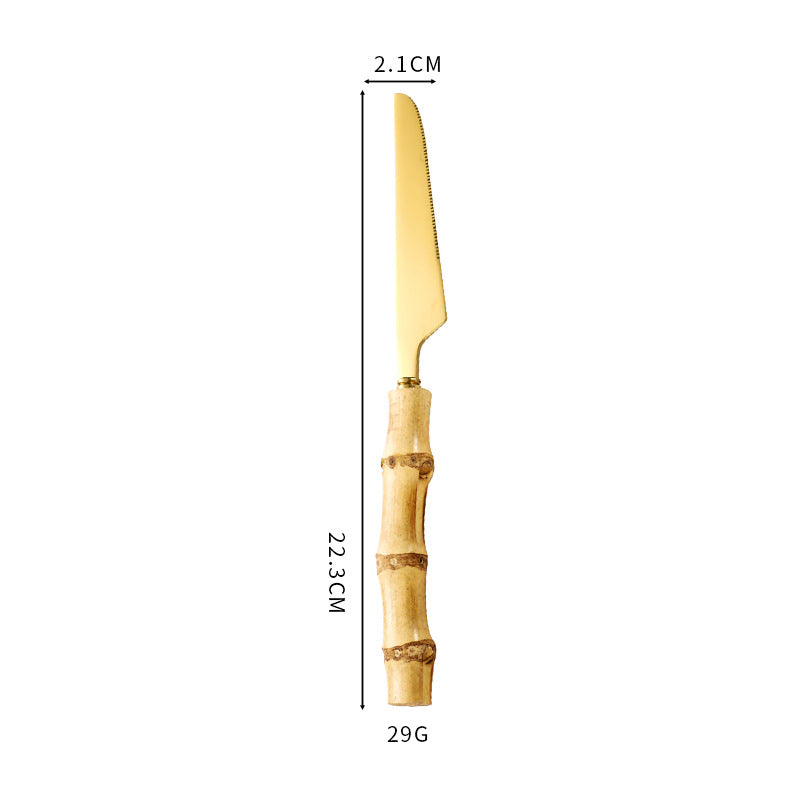 Natural Bamboo Handle Stainless Steel Tableware, Dessert Salad Spoon Fork, Bamboo Joint Handle, Western Food Steak Knife eprolo