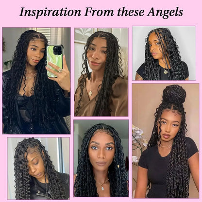 36 Inch Knotless Braided Wig - Bohemian Curly Lace Front Synthetic - Shello's Creative Boutique