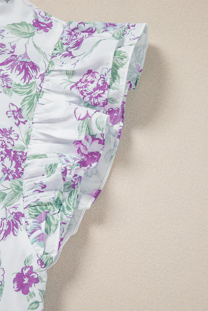Green Floral Print Ruffle Sleeve Frill Shirt - Shello's Creative Boutique