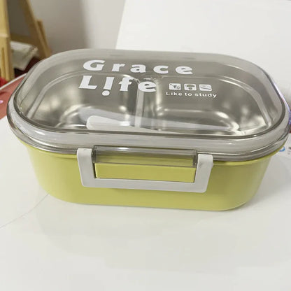 Korean style simple stainless steel two compartment lunch box with cutlery - Shello's Creative Boutique