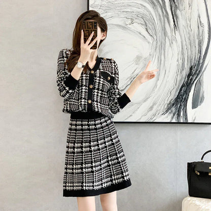 Short person wearing fashionable casual suit for women in autumn and winter, small fragrant style sweater, A-line skirt, knitted two-piece set skirt - Shello's Creative Boutique