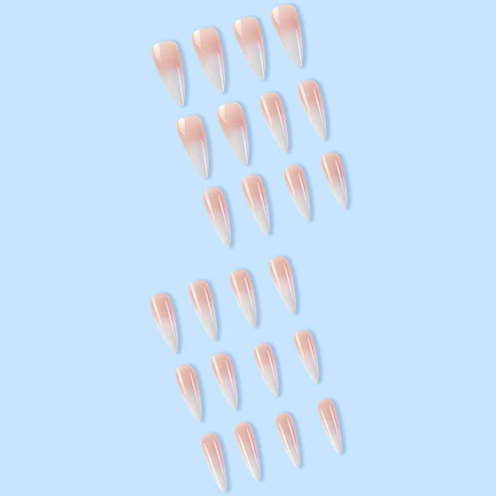 Milky white powder gradient long drop-shaped manicure, high-end fake nail patch wearable nail patch