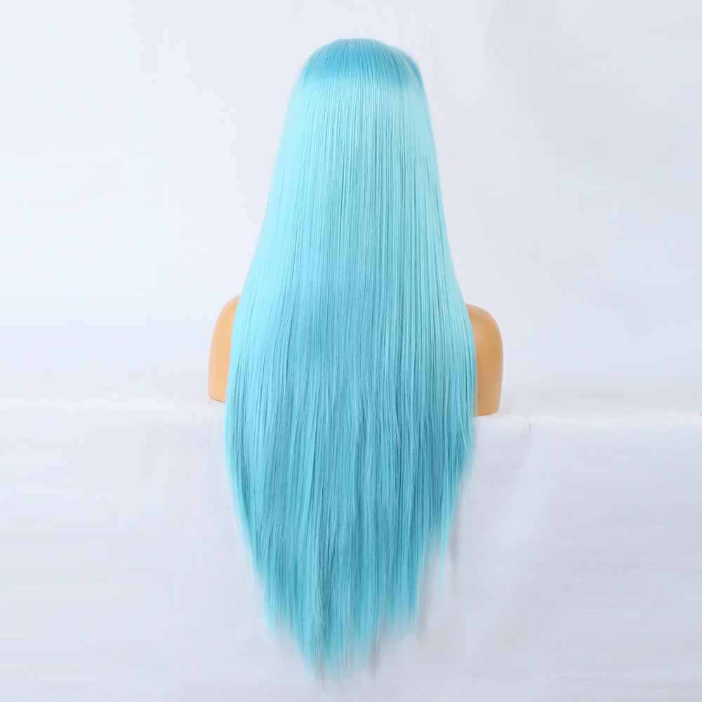 Blue Front Lace Ladies Synthetic Wig Headgear Long Straight Hair