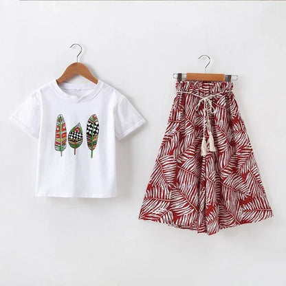 Girls Clothing Sets Summer Short Sleeve T-Shirt+Pants 2 Pcs Kids Outwear Children Clothes Suits - Shello's Creative Boutique
