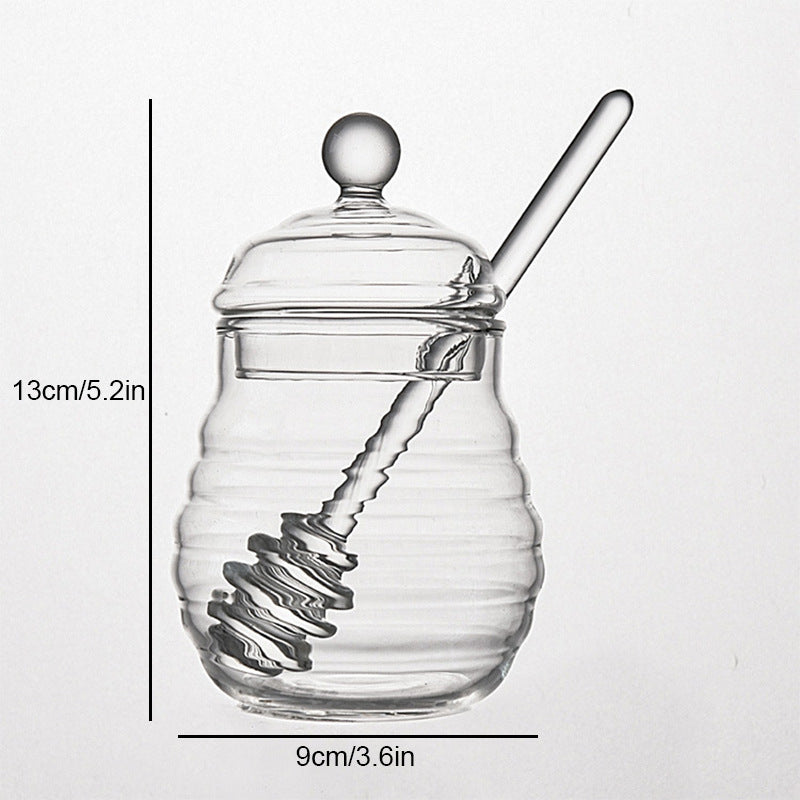 Home Transparent Glass Honey Jar With Lid, Glass Stirring Honey Bottle, Creative Glass Seasoning Jar, New Model eprolo