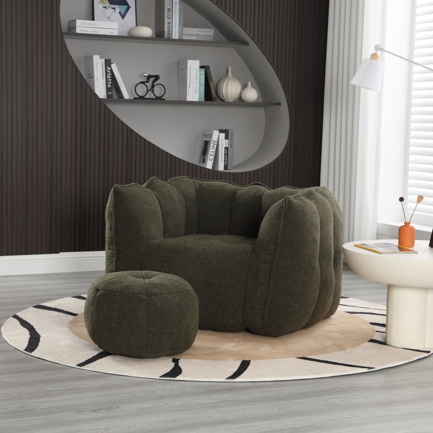Soft Bean Bag Chair with High Resilient Foam(Chips)for living room and bedroom,Comfortable Square Lazy Sofa with Footstool eprolo