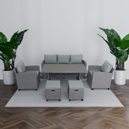 TOPMAX 6-piece outdoor rattan wicker set chair, stool, and table (gray rattan+gray mat) eprolo