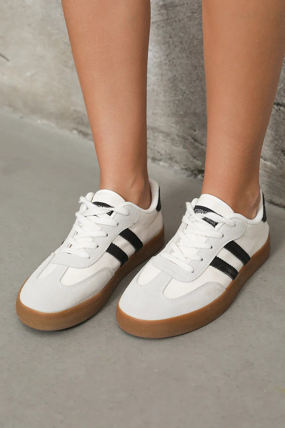 White Striped Lace Up Flat Sneakers - Shello's Creative Boutique