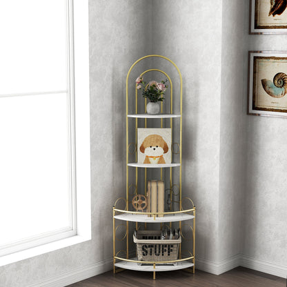 Gold 4-Tier Corner Bookshelf, Modern Style, Plant Stand with Metal Frame eprolo