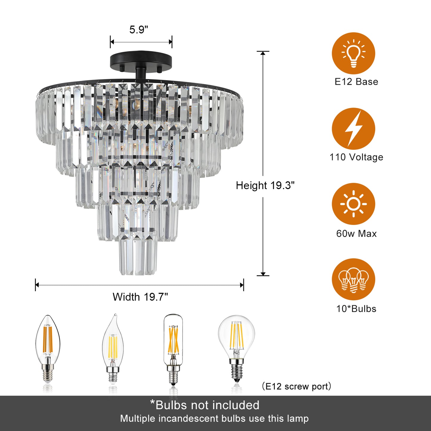 Black large crystal chandelier, modern style chandelier, dining room, living room, bedroom eprolo