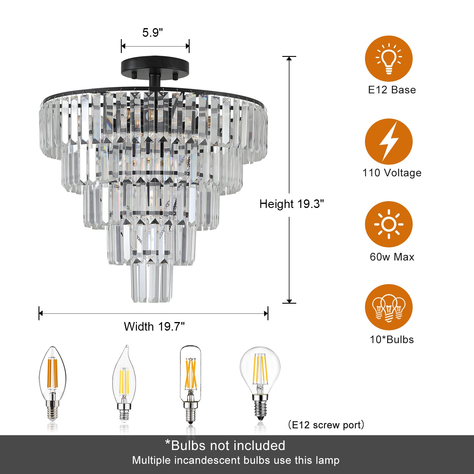 Black large crystal chandelier, modern style chandelier, dining room, living room, bedroom eprolo