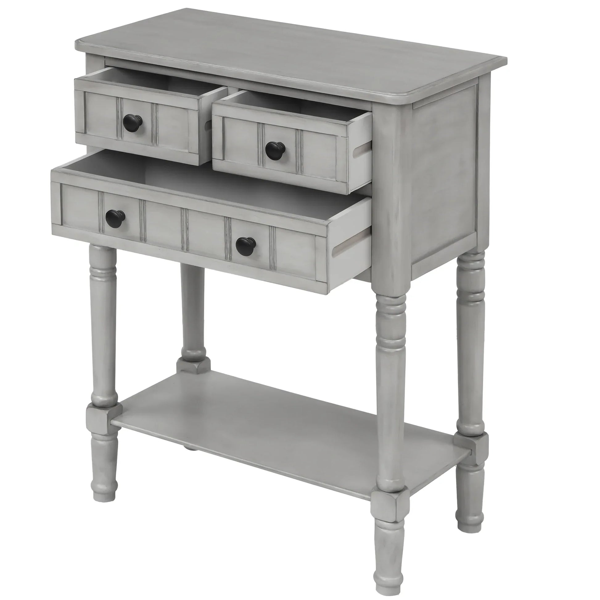 TREXM Narrow Console Desk, Thin Sofa Table with Three Storage Drawers and Living Room Bottom Shelves (Grey Washed) - Shello's Creative Boutique