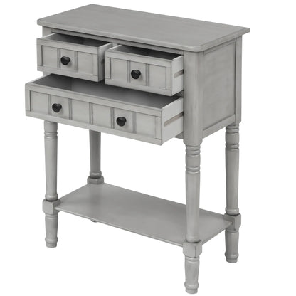 TREXM Narrow Console Desk, Thin Sofa Table with Three Storage Drawers and Living Room Bottom Shelves (Grey Washed) - Shello's Creative Boutique
