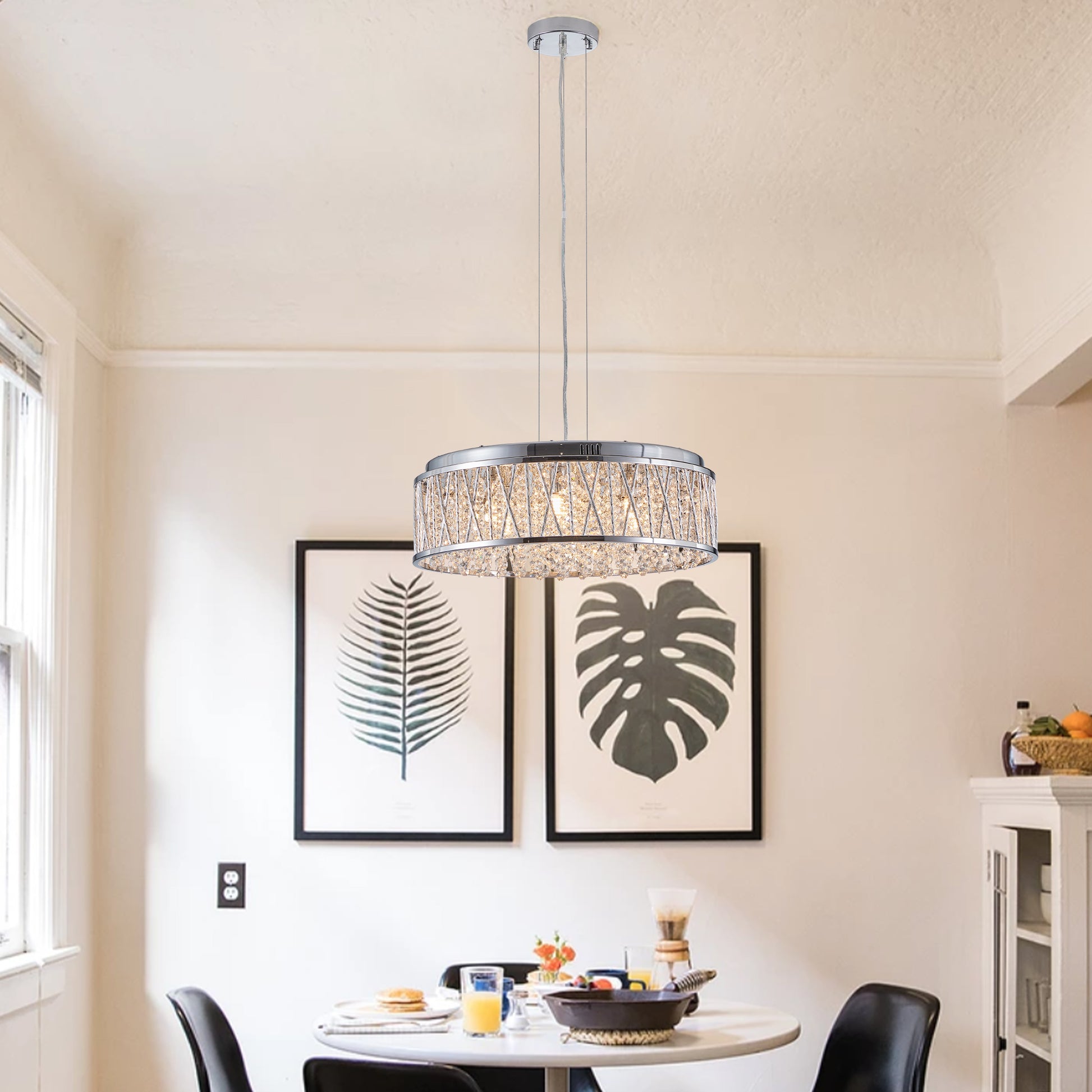 Modern Crystal Pendant 18.9-inch Aluminum+Iron Circular Ceiling Light Embedded Ceiling Fixture eprolo