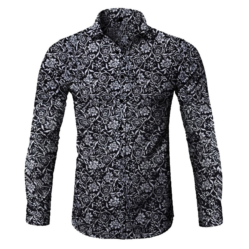 Men Shirt Long Sleeve Top  Floral Male Blouse Casual Shirts Summer Autumn Shirts hawaiian Men Clothes camisa masculina Shello Creative Boutique