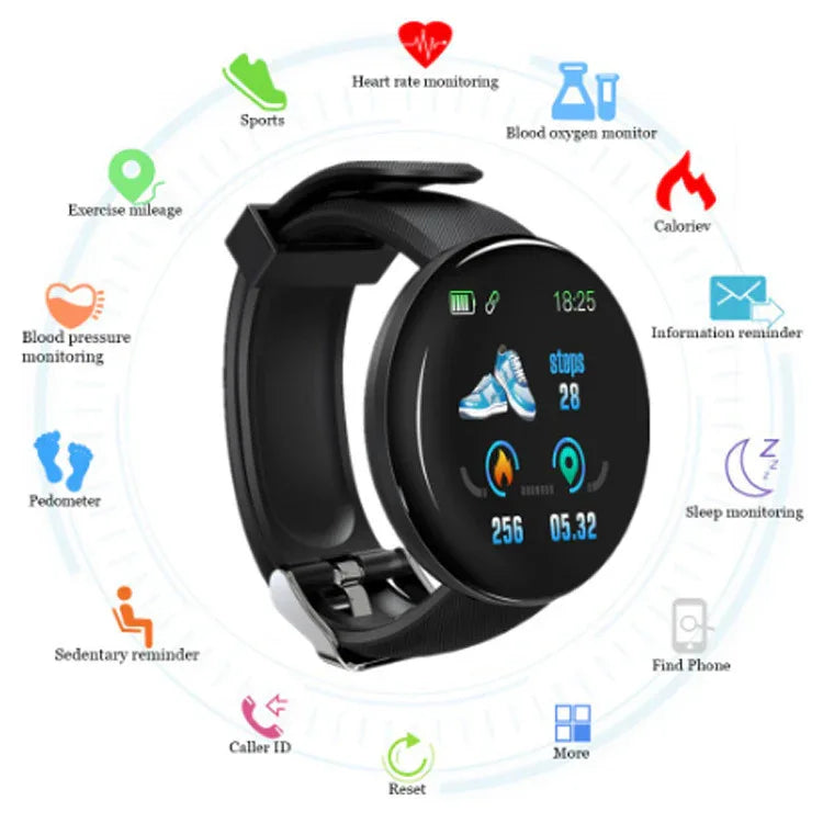 D18 Smart Bracelet Color Round Screen Heart Rate Blood Pressure Sleep Monitoring Pedometer Sports Encyclopedia Star Smart Watch - Shello's Creative Boutique