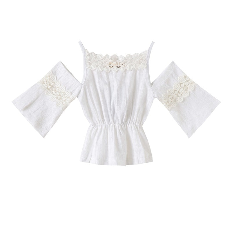 Girls Set Europe And America Rose sling Lace Shirt Jeans Children's Suit Wear Printed Jeans eprolo