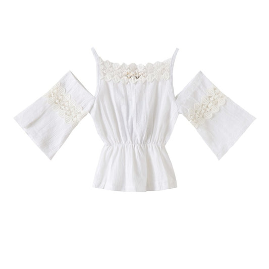 Girls Set Europe And America Rose sling Lace Shirt Jeans Children's Suit Wear Printed Jeans eprolo