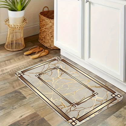 2/3 Piece Spring Summer Kitchen Mat Set - Marble Gold Plated Design Absorbent Washable Floor Mats