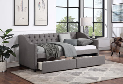 Upholstered Twin Size daybed with Two Drawers Wood Slat Support Gray - Shello's Creative Boutique