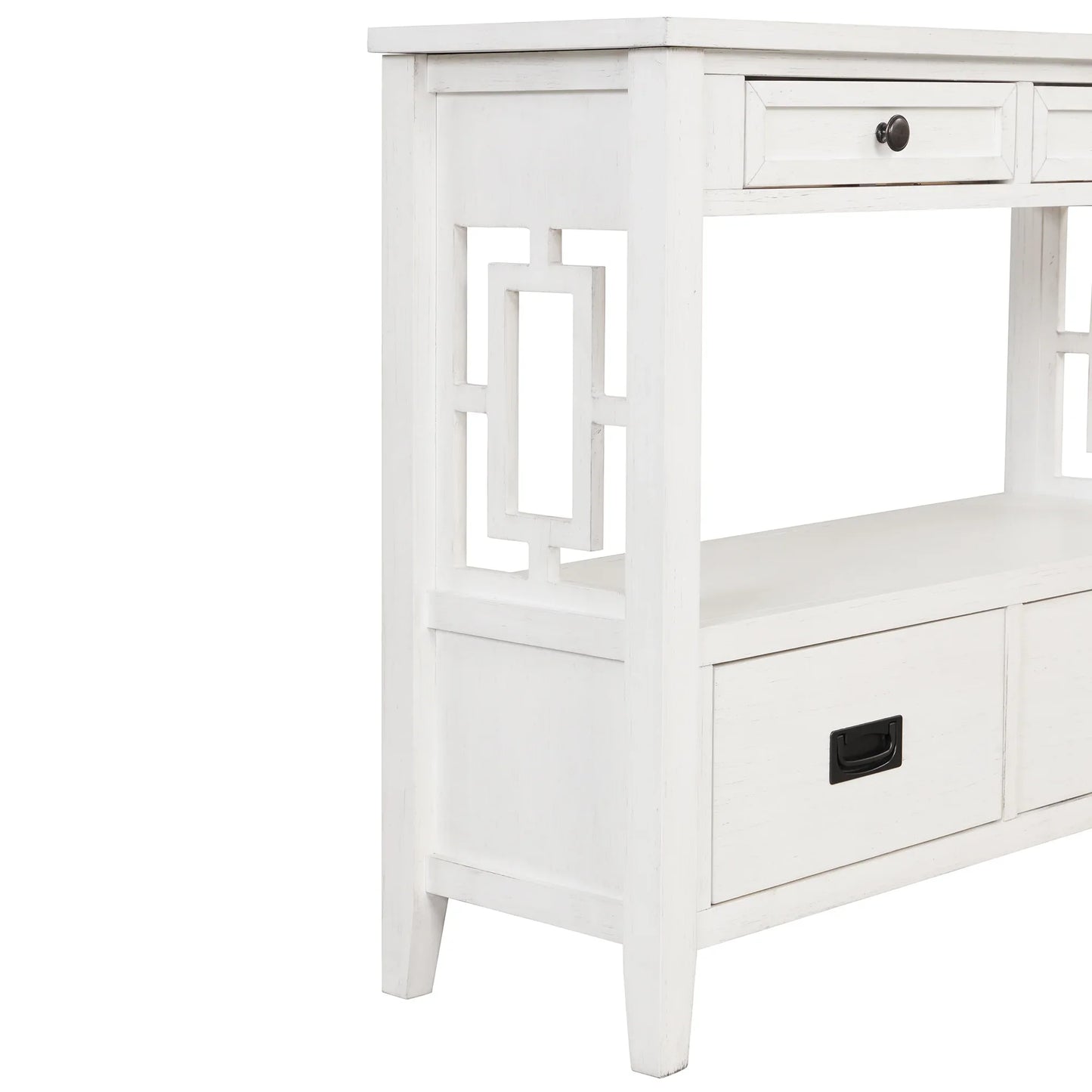 36'' Farmhouse Pine Wood Console Table Entry Sofa Table with 4 Drawers & 1 Storage Shelf (Antique White) - Shello's Creative Boutique