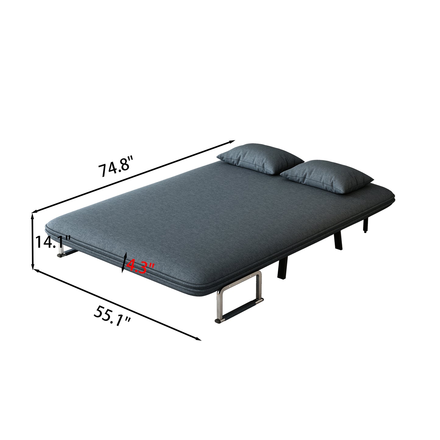55″ Convertible Chair Bed Tri-Fold Sofa Bed with Adjustable Backrest & Pillow eprolo