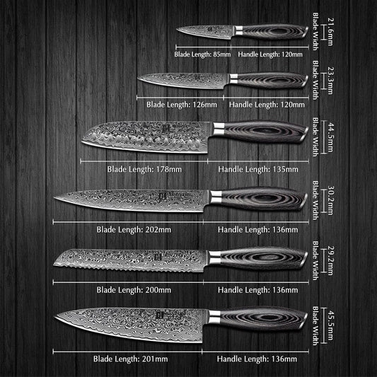 XINZUO 6 PCS Kitchen Knives Set VG10 Damascus Steel High Carbon Japanese Chef Santoku Utility Knife Cooking Set Pakkawood Handle eprolo