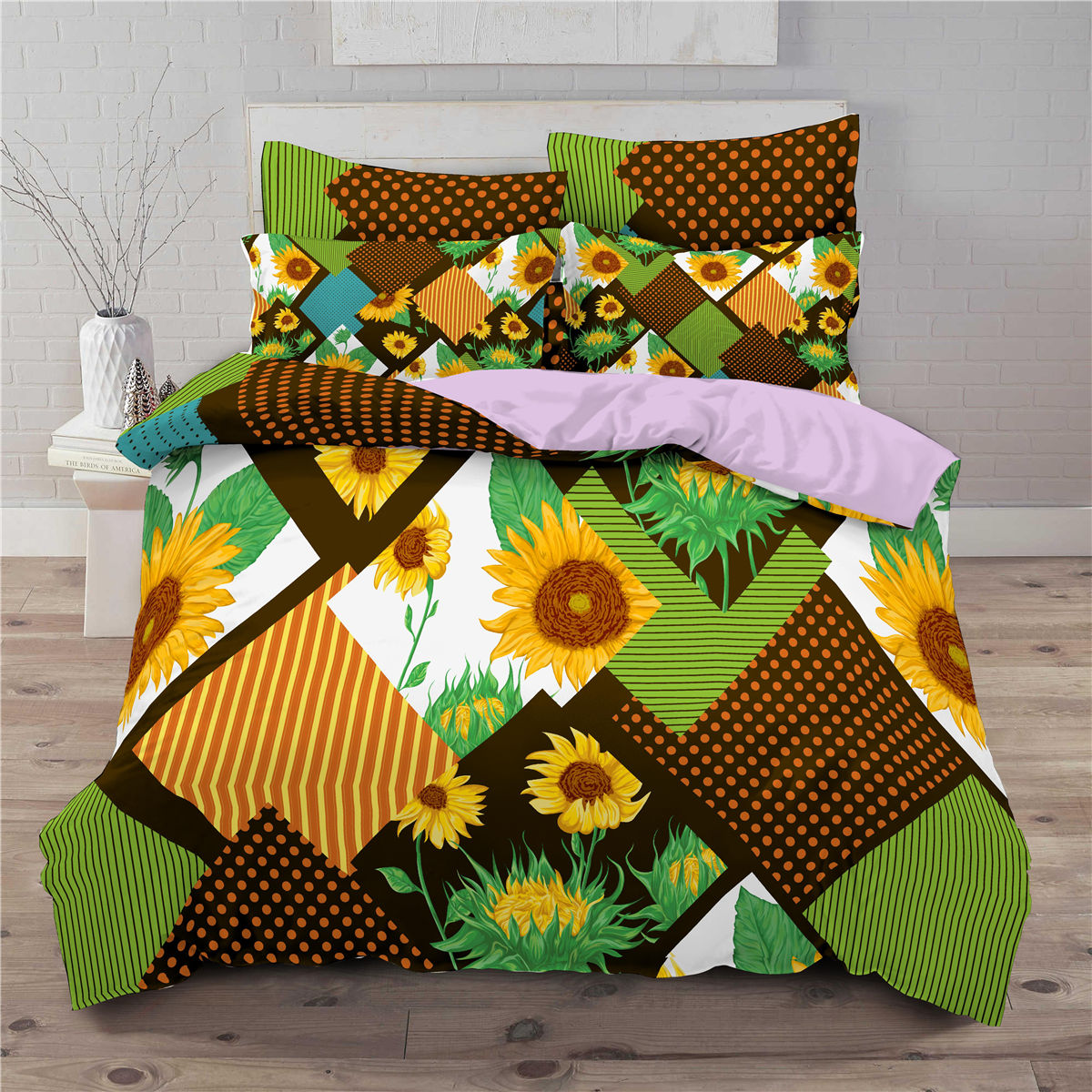 3 piece bedding set with sunflower pattern 3D digital printing quilt set eprolo