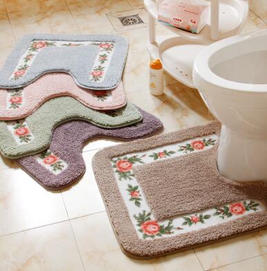  Shower Pad Mat Rug Bathroom Mats Set Coral Velvet Soft Toilet Carpet 