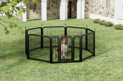 8-Panel Outdoor Dog Fence - 80cm Portable Pet Playpen (Black, 67cm W x 80cm H)