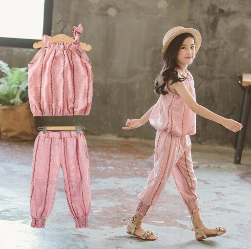 Girls Clothing Sets Summer Children Sports Suit Striped Tops + Pants Two-piece Sets KidsTracksuit Teenager Girls Clothes - Shello's Creative Boutique