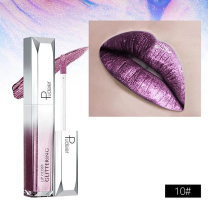 Pudaier Metallic Glitter Shine Full Colour Lipstick Makeup Long-lasting Liquid Tint Lip Gloss - Shello's Creative Boutique