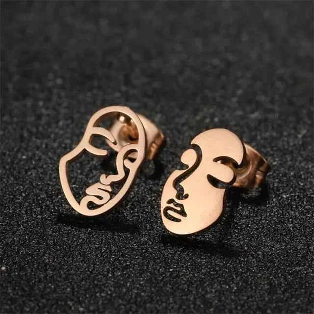 Fashion Girl Abstract Face Earrings for Women - Simple Asymmetrical Stud Jewelry, Elegant Female Gift