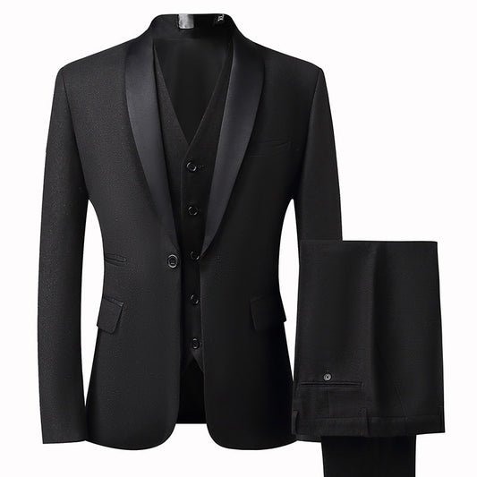 Suit Groom Suit Set Men's Three Piece Slim Fit Korean Version Wedding Dress Business Casual Handsome Suit eprolo