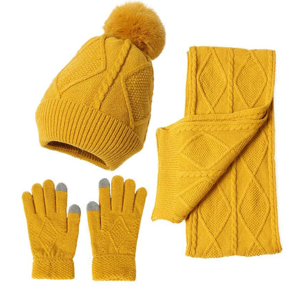 Adult Hat, Scarf, Glove, Three Piece Set, Autumn and Winter New Warm and Thickened Woolen Hat - Shello's Creative Boutique