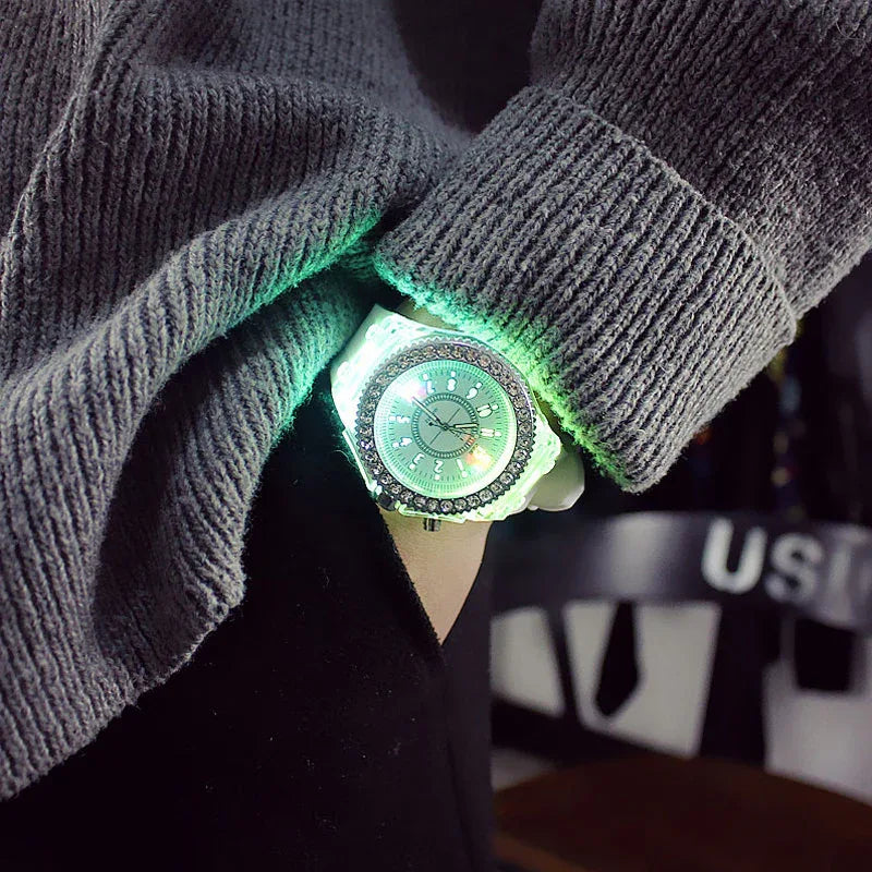 Led Flash Luminous Watch Personality trends students lovers jellies woman men's watches 7 color light WristWatch - Shello's Creative Boutique