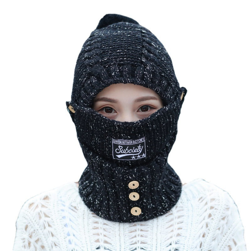 Knitted Ear Protection Hat New Wool Plush Hat Windproof Warm Hat Mask Neck Scarf Integrated Hat eprolo