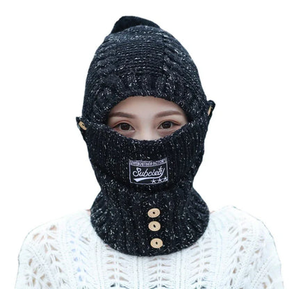 Knitted Ear Protection Hat New Wool Plush Hat Windproof Warm Hat Mask Neck Scarf Integrated Hat - Shello's Creative Boutique