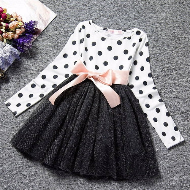 Dot Long Sleeve Dress For Girls Clothing Child Costume Baby Girl Clothing Teenager School Daily Wear Sashes Kids Casual Clothes Shello Creative Boutique