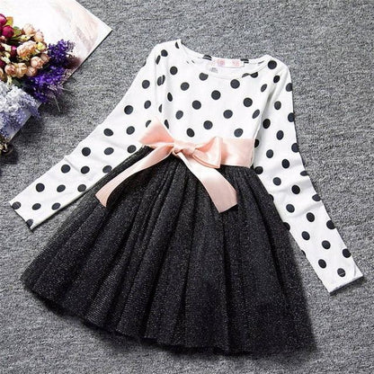 Dot Long Sleeve Dress For Girls Clothing Child Costume Baby Girl Clothing Teenager School Daily Wear Sashes Kids Casual Clothes - Shello's Creative Boutique