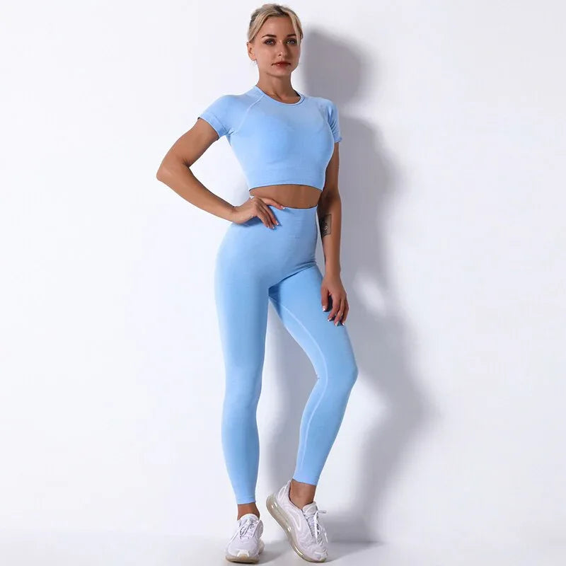 2Pcs/3Pcs/4Pcs Yoga Set Women Clotching Fitness Sportswear Seamless High Waist Leggings Shorts Shirt Crop Top Sport Bra - Shello's Creative Boutique