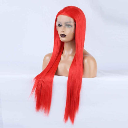 Red Long Straight Lace Front Wig - Large Lace Synthetic - Shello's Creative Boutique