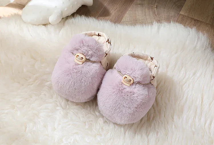 Newborn Plush Footwear Winter Thickened And Padded Infant Soft Bottom Step Front Shoes Warm Fur Baby Toddler Shoes - Shello's Creative Boutique