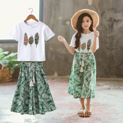 Girls Clothing Sets Summer Short Sleeve T-Shirt+Pants 2 Pcs Kids Outwear Children Clothes Suits - Shello's Creative Boutique