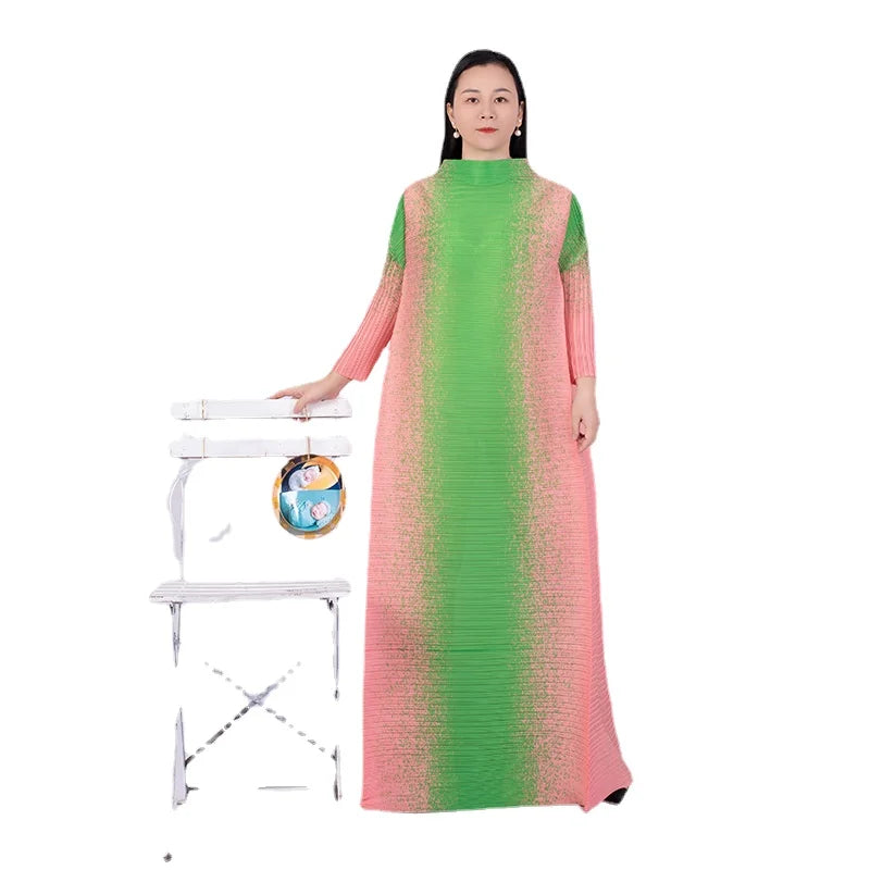 Spring Multicolor Printing Round Neck Long Sleeve Loose Plus Size Luxury Evening Dresses eprolo