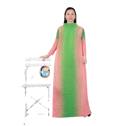 Spring Multicolor Printing Round Neck Long Sleeve Loose Plus Size Luxury Evening Dresses - Shello's Creative Boutique