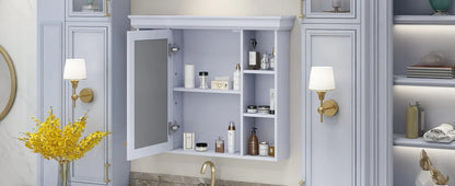 35'' x 28'' Blue Wall Mounted Bathroom Storage Cabinet with Mirror Door, Modern Bathroom Wall Cabinet with Mirror - Shello's Creative Boutique
