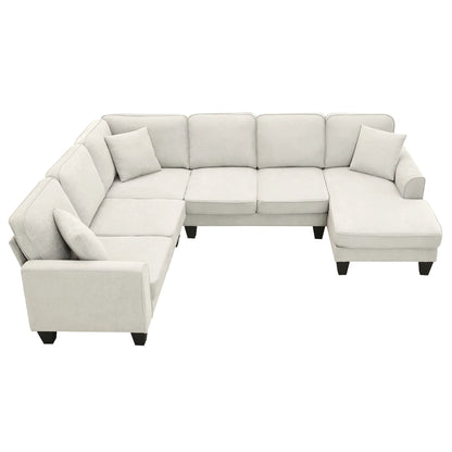 Modern U-Shape Sectional Sofa – 7-Seat Fabric Sofa Set with Pillows for Living Room, Apartment & Office - Shello's Creative Boutique