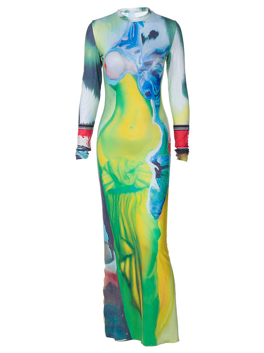 Hawthaw Women  Autumn Winter Long Sleeve Party Club Streetwear Printed Bodycon Long Dress Wholesale Items For Business eprolo