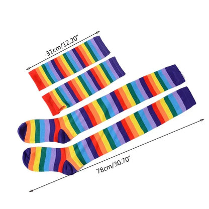 Rainbow Striped Thigh High Socks & Fingerless Arm Warmers Set - Shello's Creative Boutique